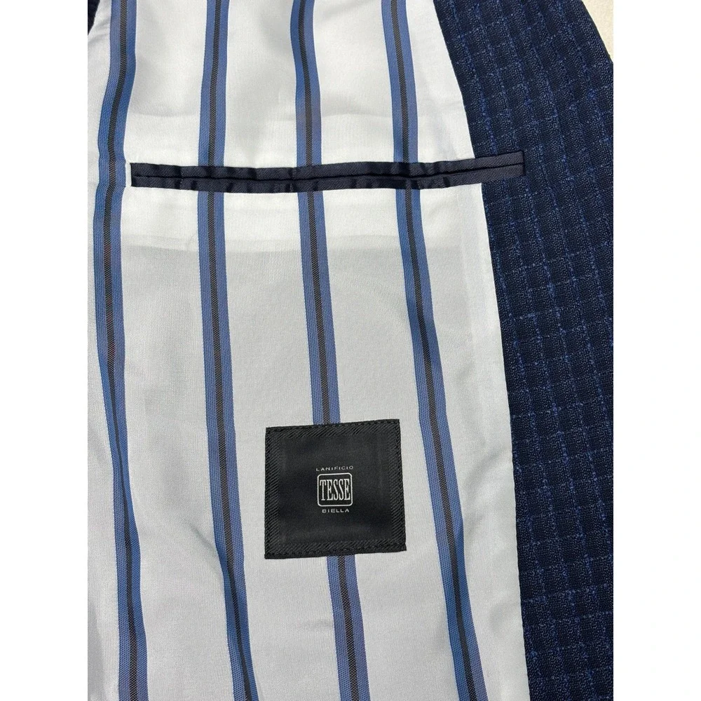Hugo Boss Blue Checkered Virgin Wool Blazer Sport Coat Mens 40R Lanificio Tesse